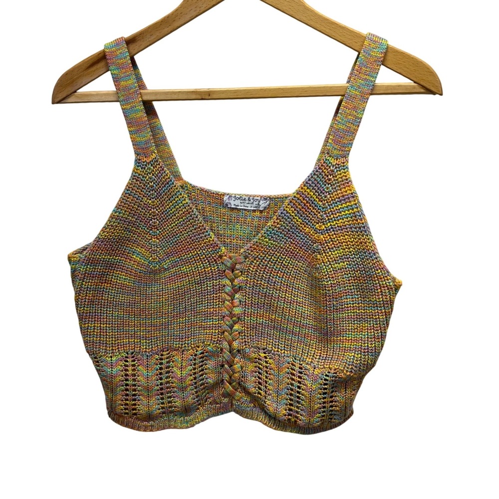 Jolie & Joy Rainbow Space Dye Knit Crop Top Women XL Multi Color Boho V-Neck